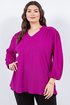 Regular Size, 3/4 SLEEVE TOP WITH RUFFLED NECK
