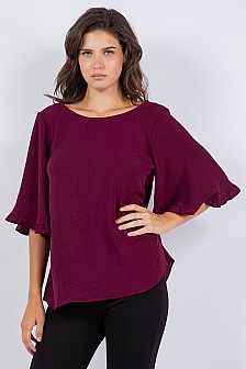Regular Size, SHORT SLEEVE TOP WITH RUFFLED SLEEVES