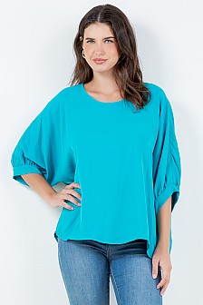 ROUND NECK TOP W/ CUFFED SLEEVES