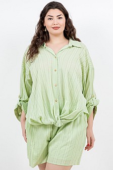 BUTTON DOWN FRONT TIE BLOUSE
