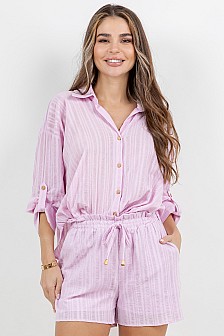 Solid Striped shorts with pockets