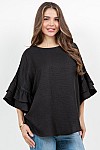 ROUND NECK TOP W/ DOUBLE RUFFLE SLEEVES