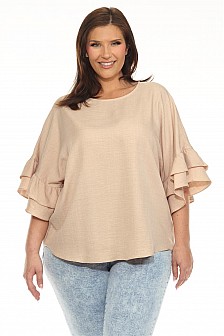 Round neck top with ruffle sleeves