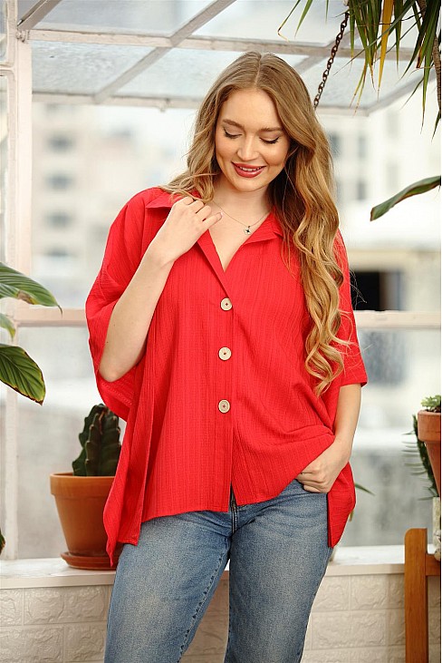 BUTTON DOWN BLOUSE W/ SPAGHETTI BACK DETAIL