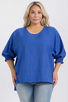 round neck smocking sleeve top