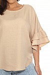 ROUND NECK TOP W/ DOUBLE RUFFLE SLEEVES