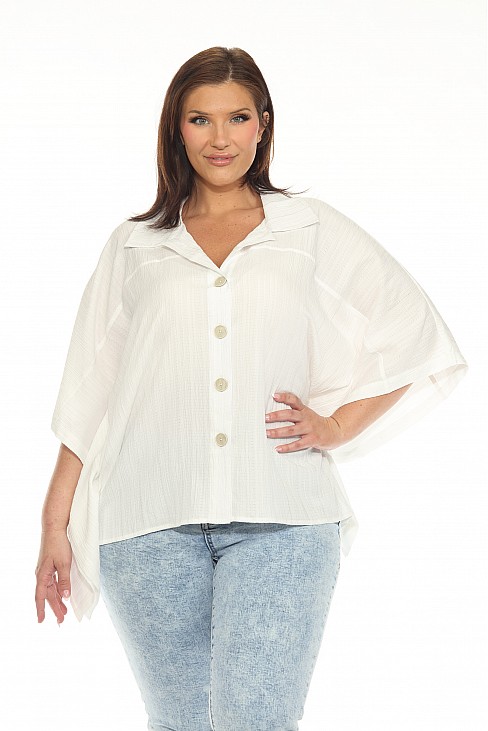 BUTTON DOWN BLOUSE W/ SPAGHETTI BACK DETAIL