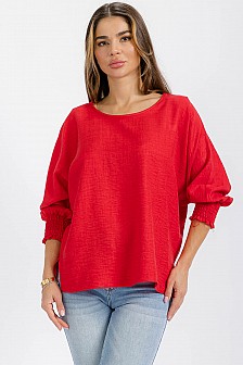 round neck smocking sleeve top