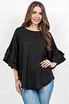 ROUND NECK TOP W/ DOUBLE RUFFLE SLEEVES