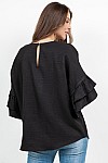 ROUND NECK TOP W/ DOUBLE RUFFLE SLEEVES