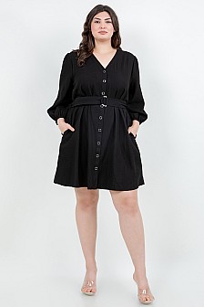 V-NECK DRESS W/ 3/4 SLEEVES AND BELT