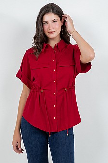 SHORT SLEEVES BLOUSE W/ CINCHED WAISTLINE