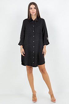 Button down dress with metal clip sleeves