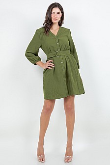 V-NECK DRESS W/ 3/4 SLEEVES AND BELT
