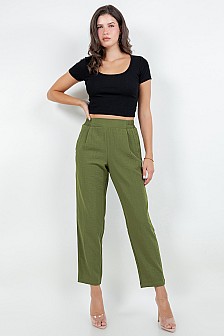 Solid pleat-front high-rise pants