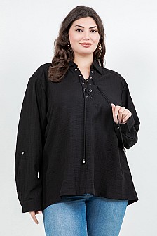 Collar blouse with front lace up