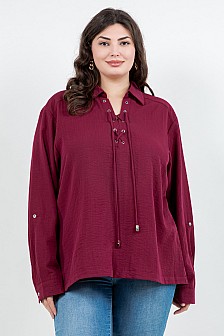 Collar blouse with front lace up