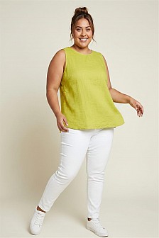Rhinestone sleeveless tank top with back button closure