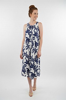 Sleeveless Dress with pleated neckline