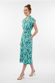Floral print button down dress with matching belt