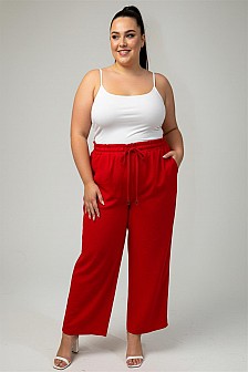 Ruffled waistband pants with pockets