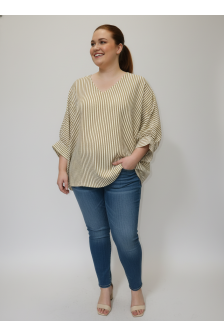 V-NECK OVERSIZE TOP W/ BUTTONED SLEEVES