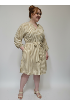 BUTTON DOWN 3/4 SLEEVES DRESS WITH BELT