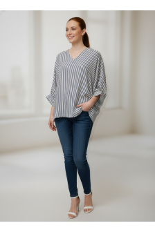 V-NECK OVERSIZE TOP WITH BUTTONED SLEEVES