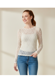 LONG SLEEVE ROUND NECK LACE TOP