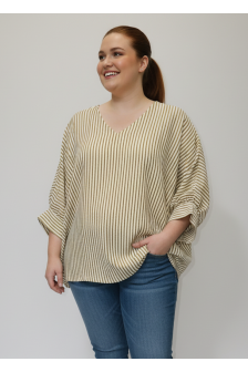 V-NECK OVERSIZE TOP W/ BUTTONED SLEEVES