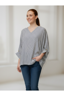 V-NECK OVERSIZE TOP W/ BUTTONED SLEEVES